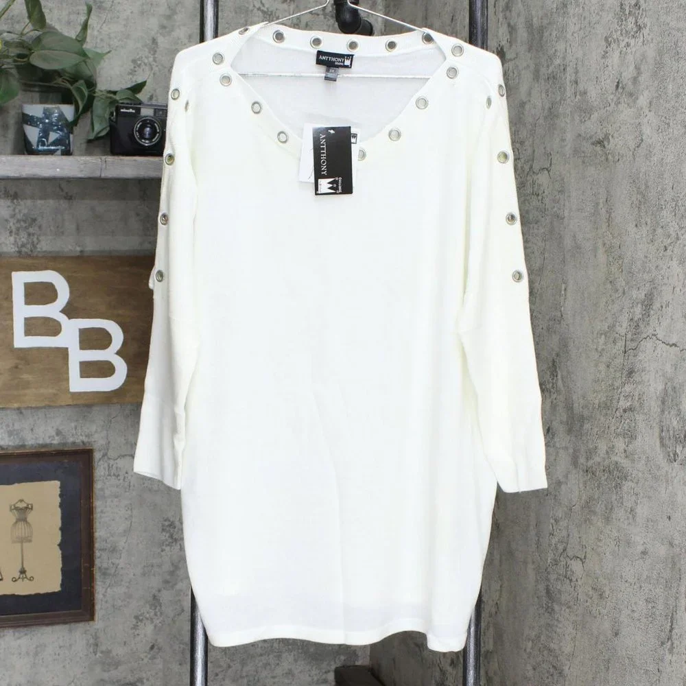 NWT Antthony Womens Plus Size Dolman Sleeve Pullover Sweater 1X Ivory - Picture 2 of 7